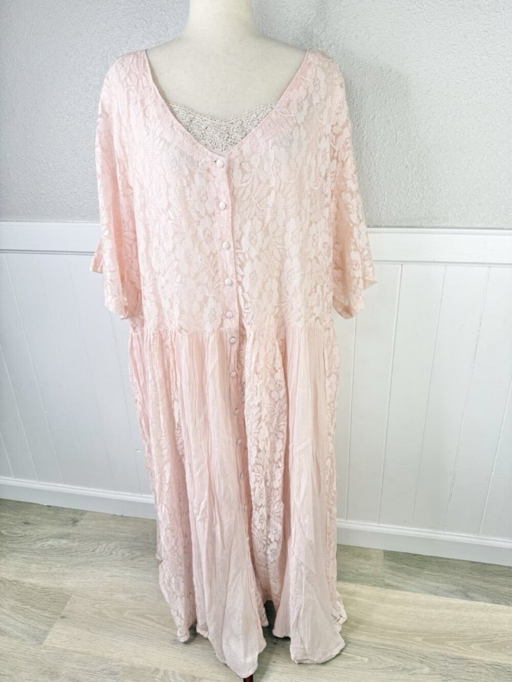 Jewel Queen Pink Whimsical Dress PLUS SIZE 4X  Cottage Fairy Ethereal Lace Rayon